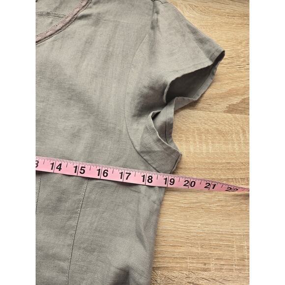 NWT SAHALIE 100% Linen Short Sleeve Shirt Dress Large Gray Anthropologie - Picture 10 of 11